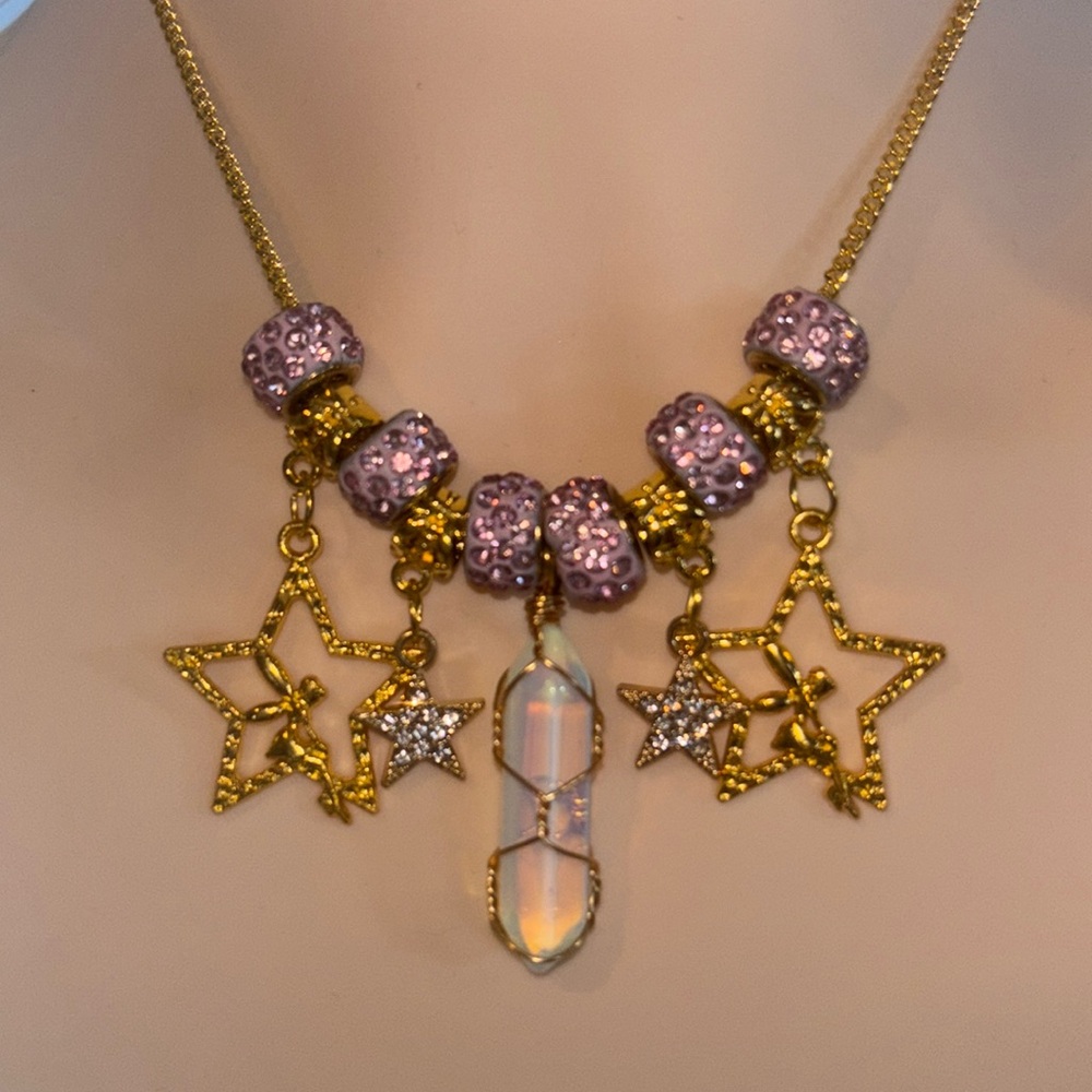 Genuine Angels Aura “My Crystals Fairy” Gold Charm Necklace By @windswepttrace
